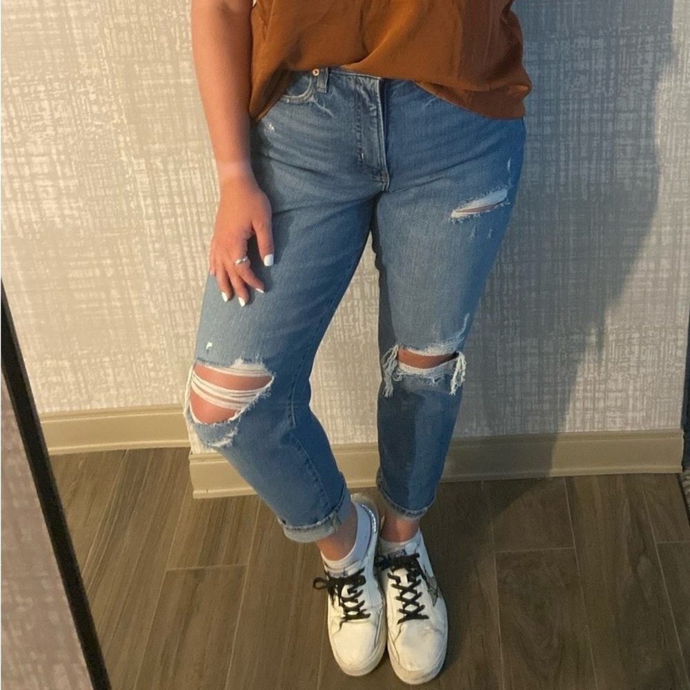 Old Navy Distressed Blue Straight Leg Jeans